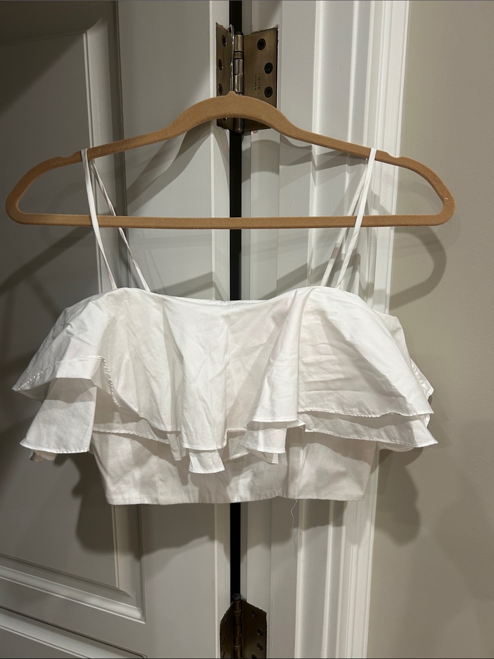 Zara White Ruffle Crop Cami Top